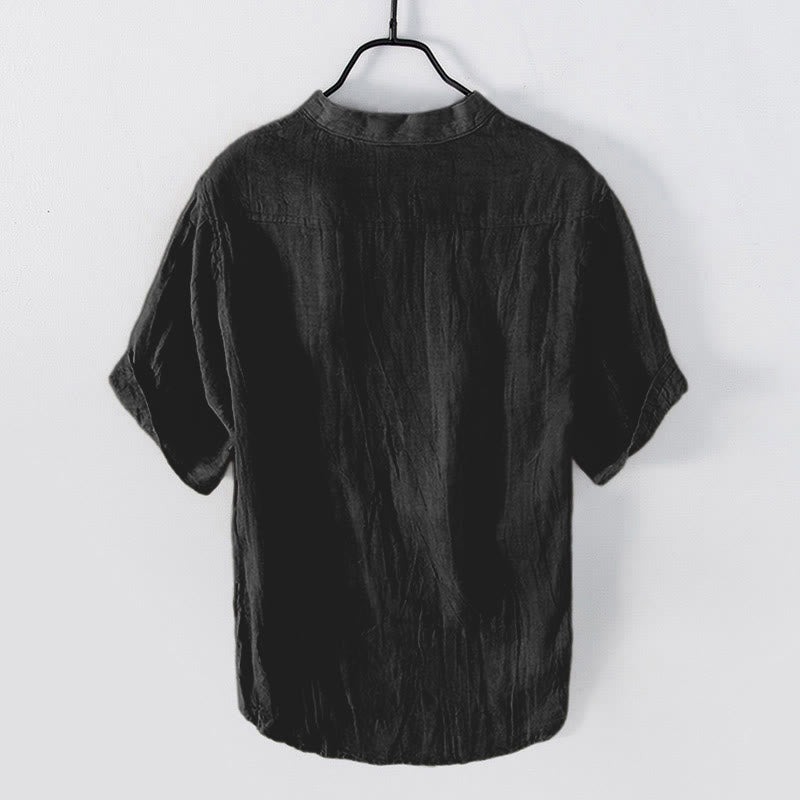 Buddha Stones 無地 半袖 綿麻シャツ メンズ プルオーバー カジュアル 夏用 - image 22