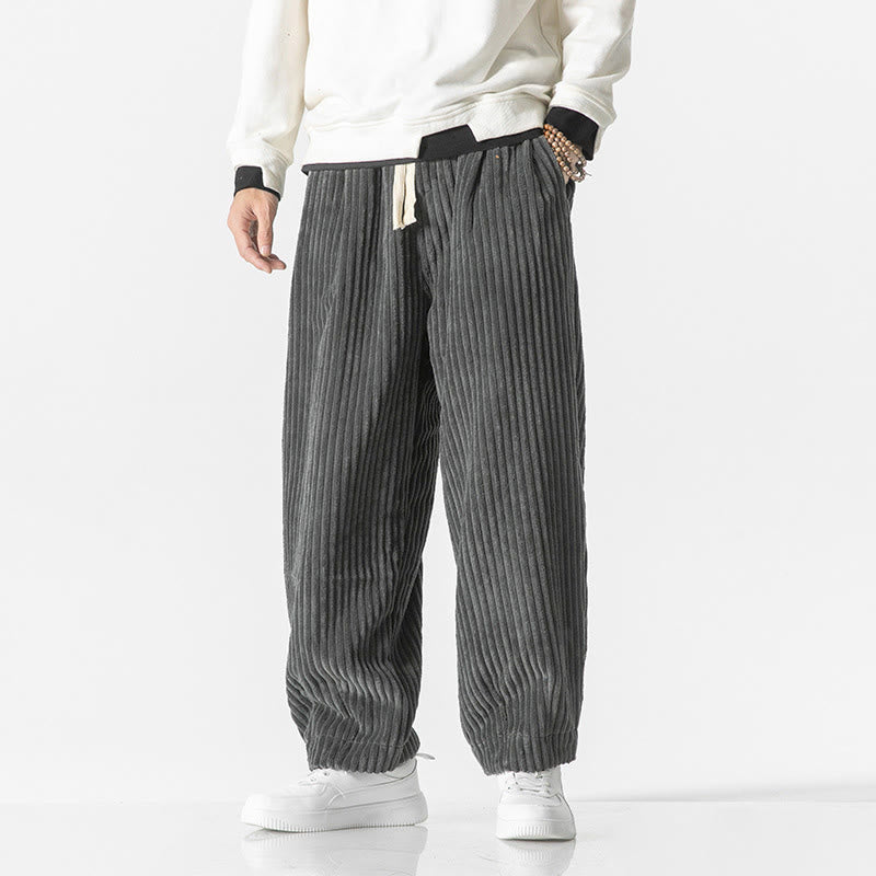 Buddha Stonesレトロ 冬 無地 メンズ ドローストリング コーデュロイ ハーレムパンツ ポケット付き - グレー - US/UK/AU50、EU60（5XL） - image 0