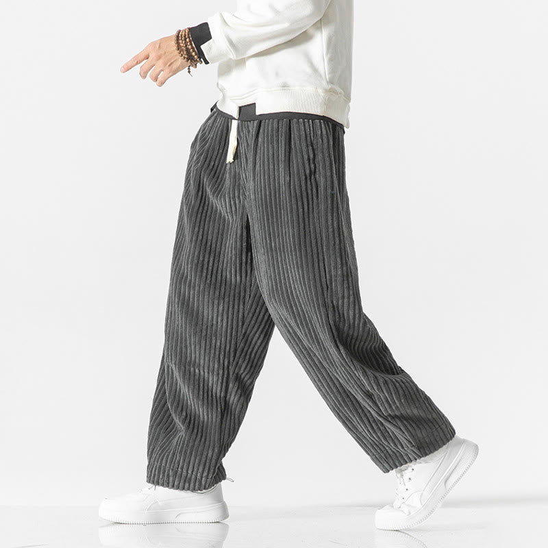 Buddha Stonesレトロ 冬 無地 メンズ ドローストリング コーデュロイ ハーレムパンツ ポケット付き - image 1