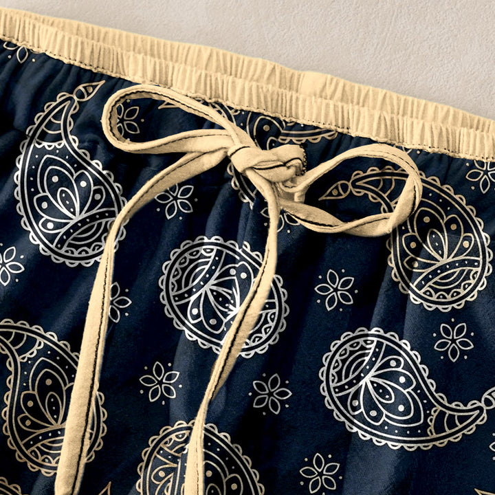 Buddha Stones 純綿素材のエレガントなペイズリー柄レディースパンツ（ウエストゴム、ポケット付き） - image 1