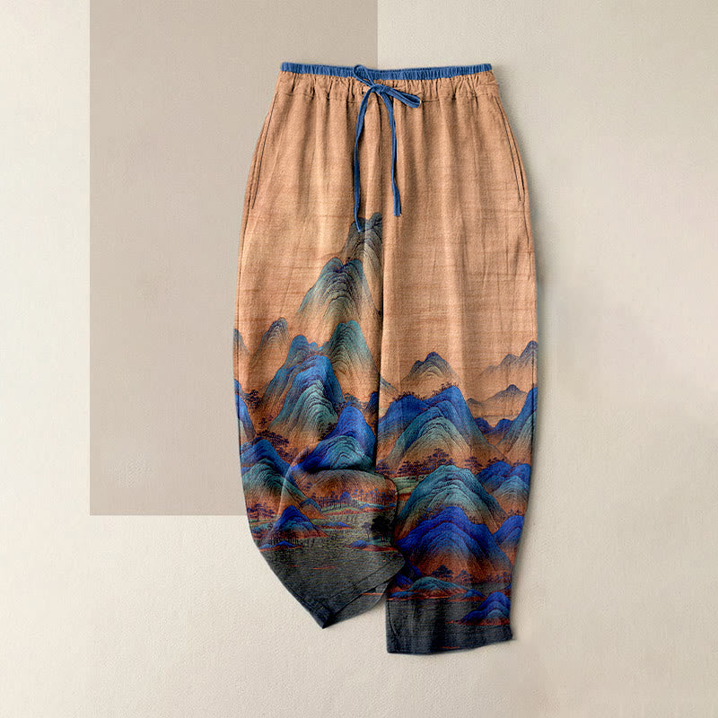 Buddha Stones 純綿素材、自然風景柄、ウエストゴム入り、ポケット付きレディースパンツ - バーリーウッド - US16、 UK/AU20、 EU48 (3XL) - image 4