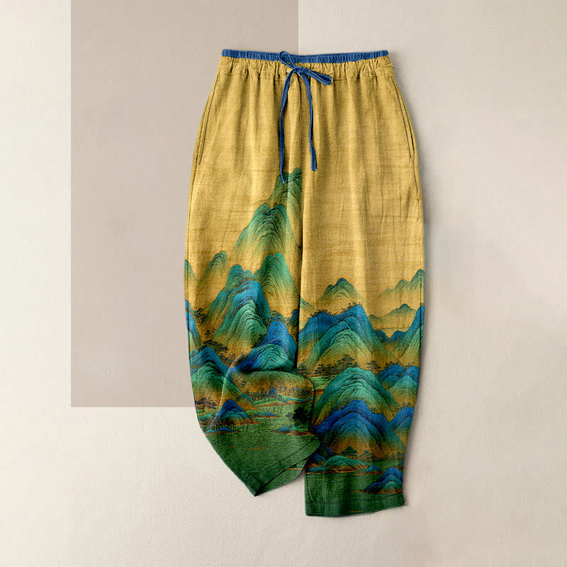 Buddha Stones 純綿素材、自然風景柄、ウエストゴム入り、ポケット付きレディースパンツ - ゴールデンロッド - US16、 UK/AU20、 EU48 (3XL) - image 5