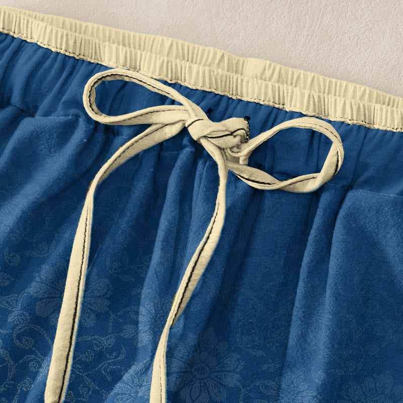 Buddha Stones 純綿素材、レトロな花柄模様、ウエストゴム入り、ポケット付きレディースパンツ - image 1