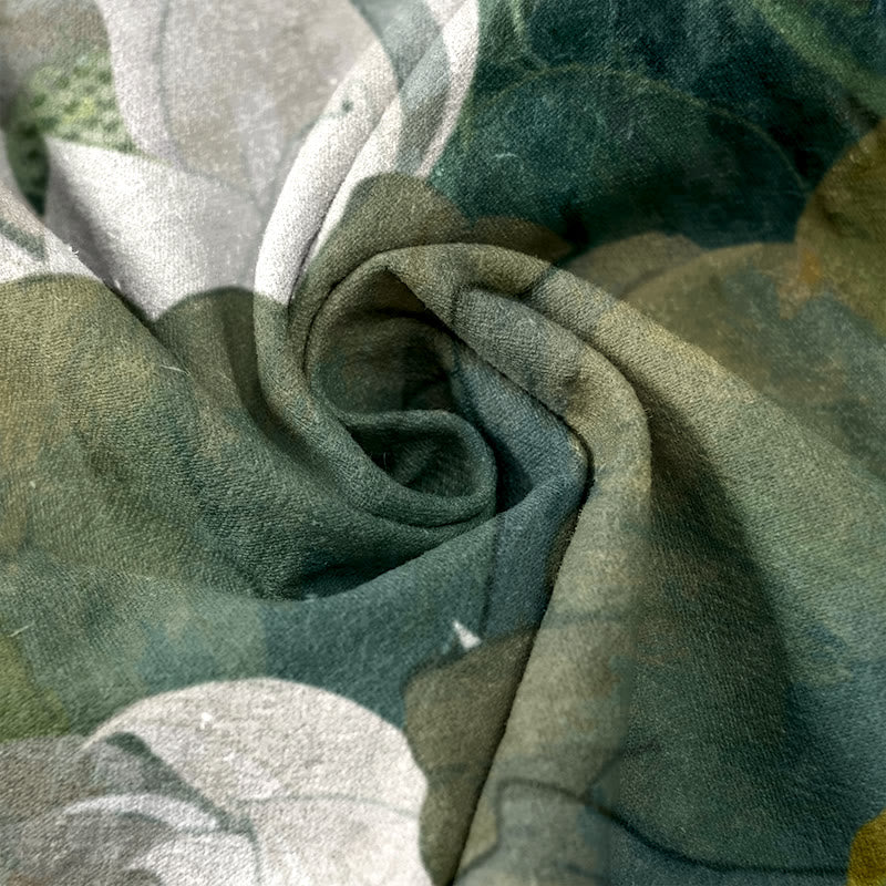 Buddha Stones 綿素材、カジュアルな白蓮の葉柄、レディース用ゴムウエストパンツ（ポケット付き） - image 3