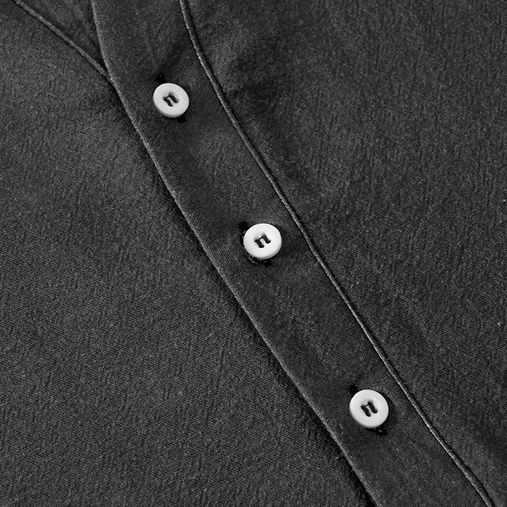 Buddha Stones 綿素材の鶴の波模様のメンズ半袖ハーフボタンシャツ - image 3