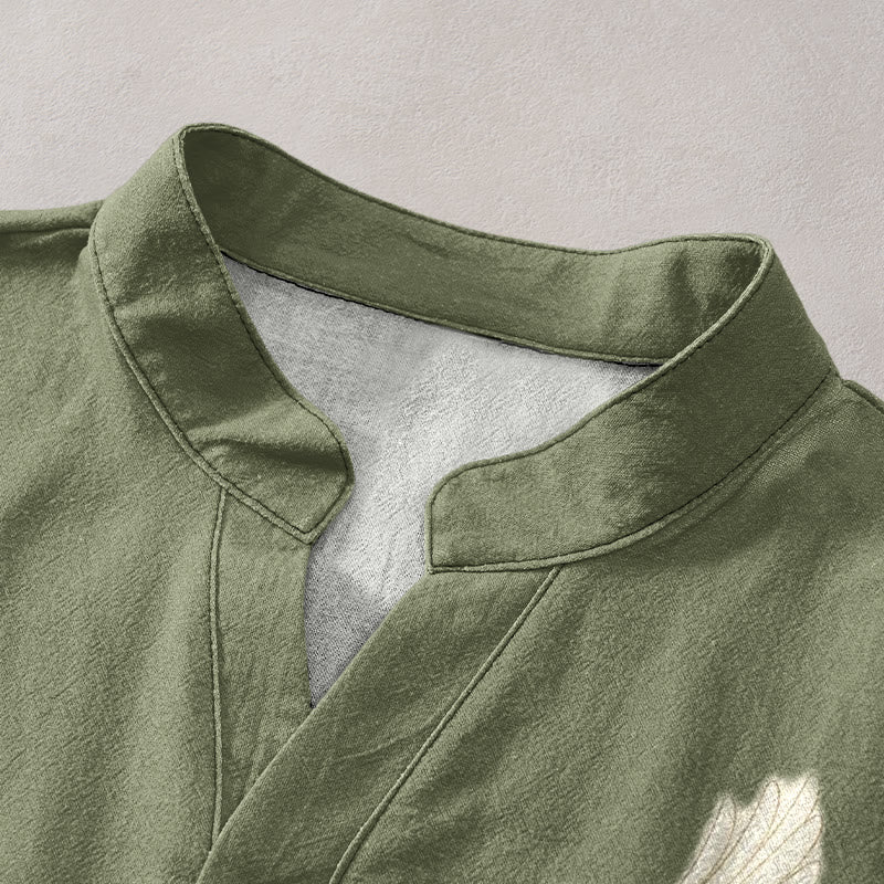 Buddha Stones 綿鶴と吉祥雲の風景柄 メンズ半袖ハーフボタンシャツ - image 2