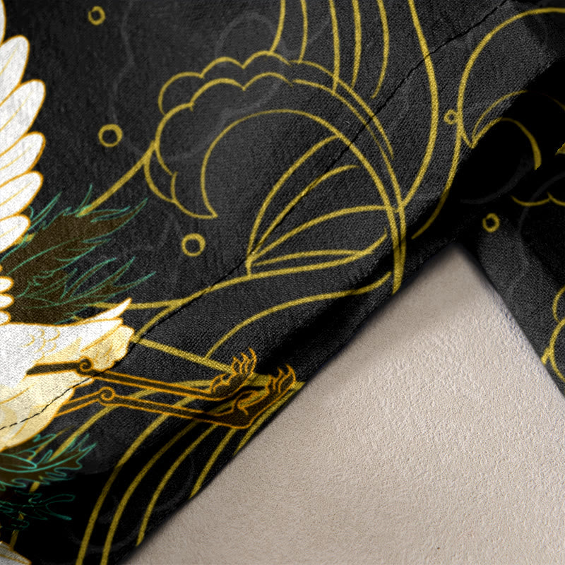 Buddha Stones 綿素材のカジュアルな鶴と花と雲の模様のレディース用ゴムウエストパンツ（ポケット付き） - image 2