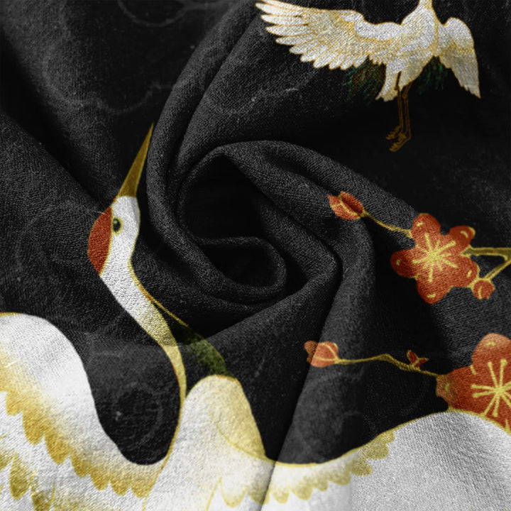 Buddha Stones 綿素材のカジュアルな鶴と花と雲の模様のレディース用ゴムウエストパンツ（ポケット付き） - image 3