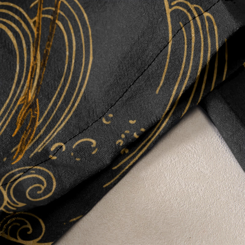 Buddha Stones 綿素材のカジュアルパンツ　飛鶴柄　縁起の良い雲と木柄　レディース　ウエストゴム入り　ポケット付き - image 2