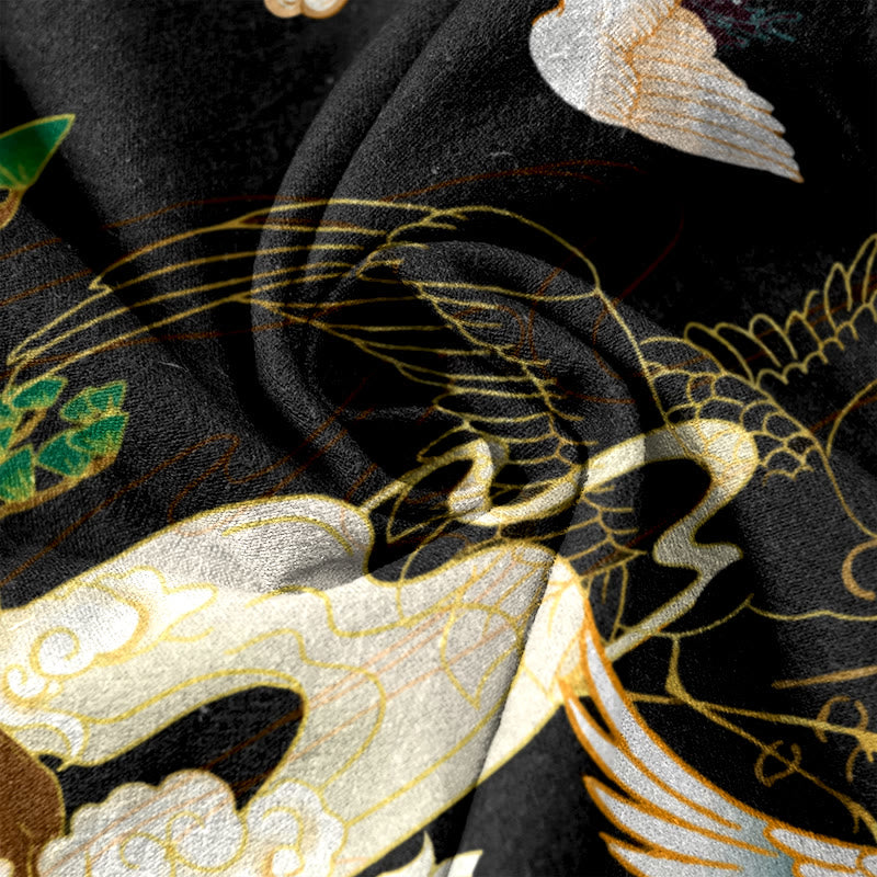 Buddha Stones 綿素材のカジュアルパンツ　飛鶴柄　縁起の良い雲と木柄　レディース　ウエストゴム入り　ポケット付き - image 3