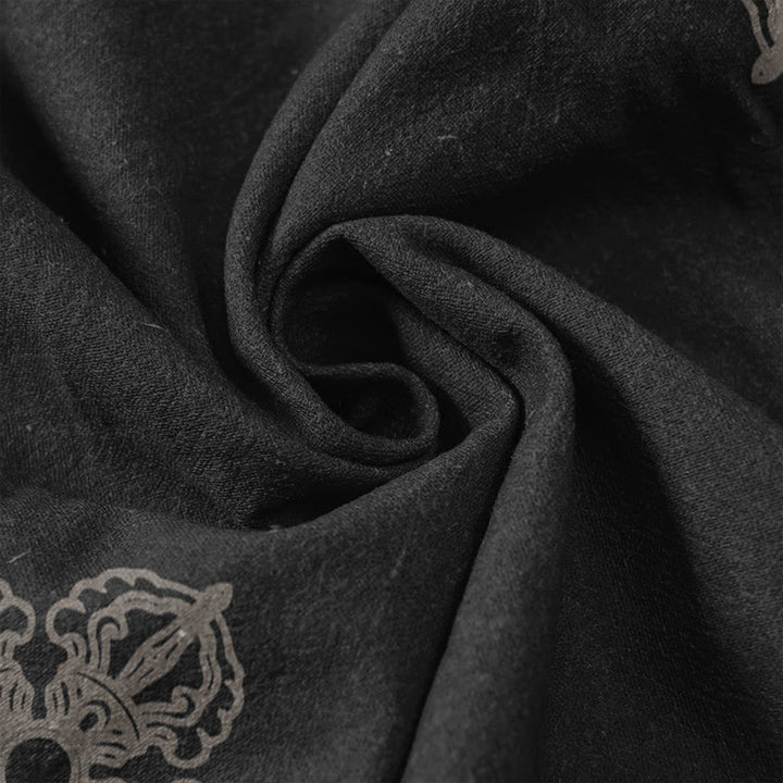 Buddha Stones コットン素材のカジュアルな蓮の花柄ダブルドルジェヴァジュラナマステオムデザインレディースゴムウエストパンツ（ポケット付き） - image 3