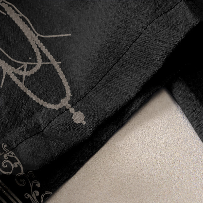 Buddha Stones コットン素材のカジュアルな蓮の花柄ダブルドルジェヴァジュラナマステオムデザインレディースゴムウエストパンツ（ポケット付き） - image 2