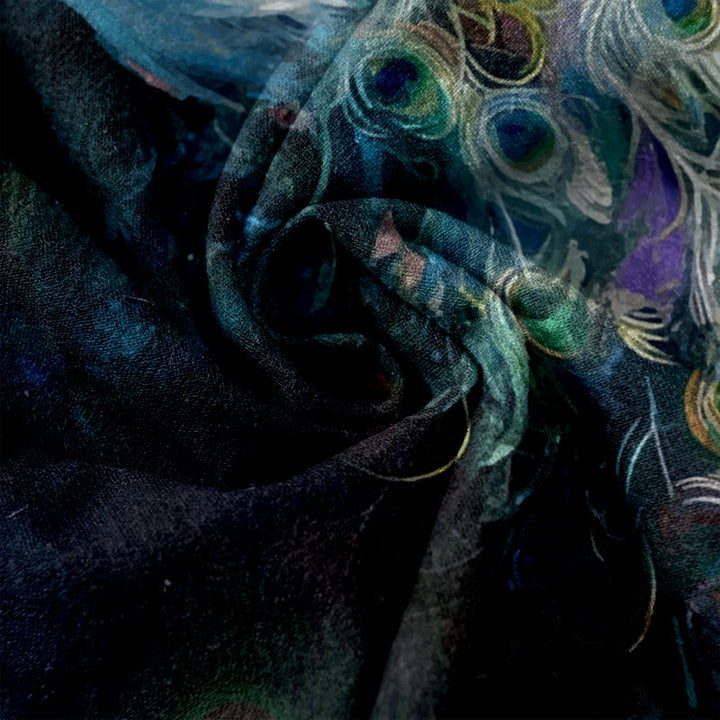 Buddha Stones 綿素材のカジュアルで華やかな孔雀柄のレディースゴムウエストパンツ（ポケット付き） - image 3