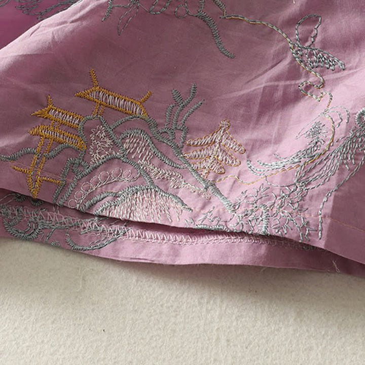 Buddha Stones 夏用Vネック花柄デザイン半袖コットンミディドレス（ポケット付き） - image 8