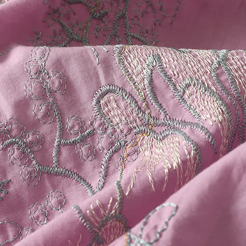 Buddha Stones 夏用Vネック花柄デザイン半袖コットンミディドレス（ポケット付き） - image 10