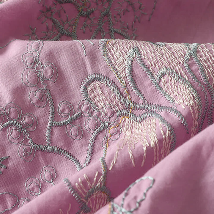 Buddha Stones 夏用Vネック花柄デザイン半袖コットンミディドレス（ポケット付き） - image 10