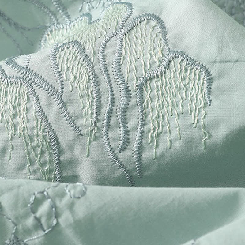 Buddha Stones 夏用Vネック花柄デザイン半袖コットンミディドレス（ポケット付き） - image 16