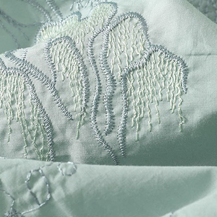 Buddha Stones 夏用Vネック花柄デザイン半袖コットンミディドレス（ポケット付き） - image 16