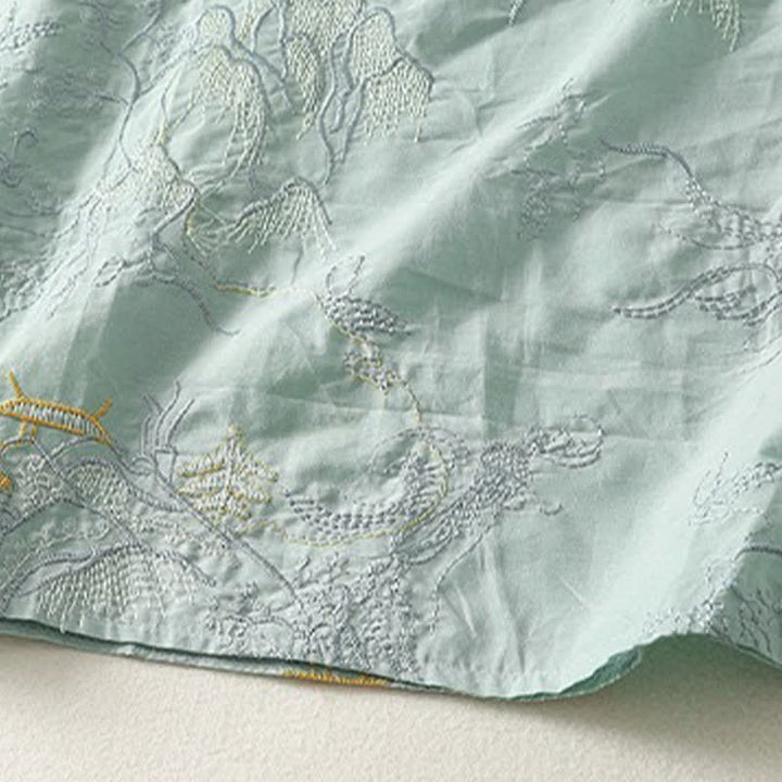 Buddha Stones 夏用Vネック花柄デザイン半袖コットンミディドレス（ポケット付き） - image 15