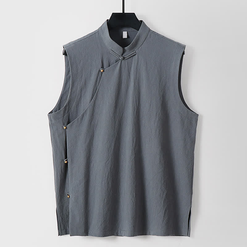 Buddha Stones 夏物無地スタンドカラーボタン留めメンズコットンリネンノースリーブベスト - ライトスレートグレー - 米国/UK/AU56、EU66（9XL） - image 10