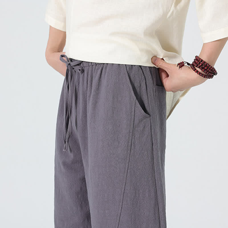 Buddha Stones 春物無地メンズコットンドローストリングパンツ（ポケット付き） - image 4