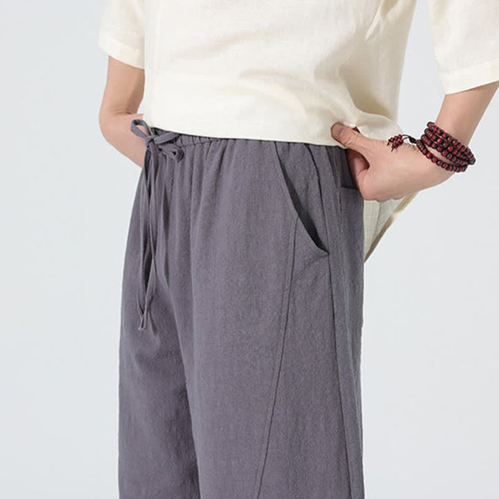 Buddha Stones 春物無地メンズコットンドローストリングパンツ（ポケット付き） - image 4