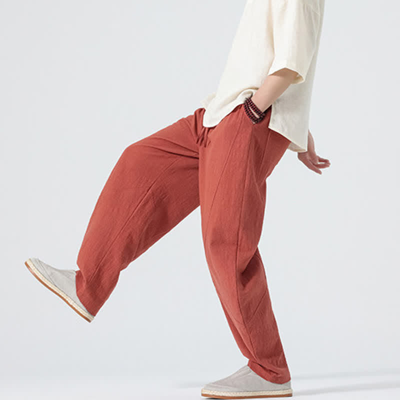 Buddha Stones 春物無地メンズコットンドローストリングパンツ（ポケット付き） - image 16