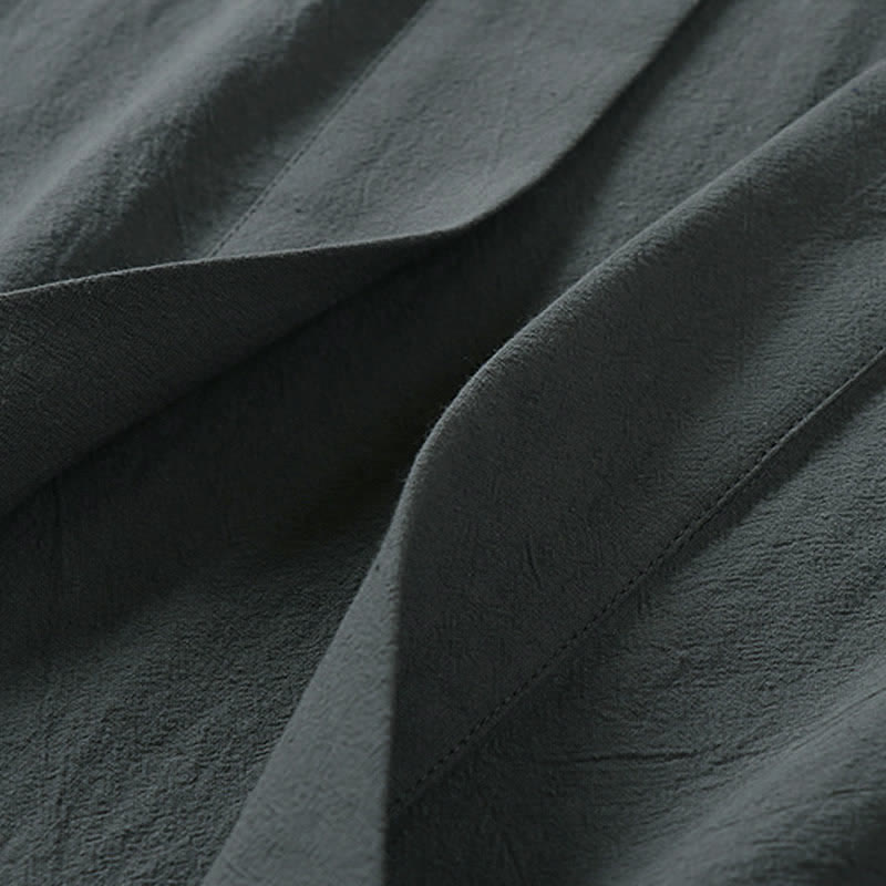 Buddha Stones 春の無地オープンフロントデザインメンズコットンリネンノースリーブ着物 - image 3