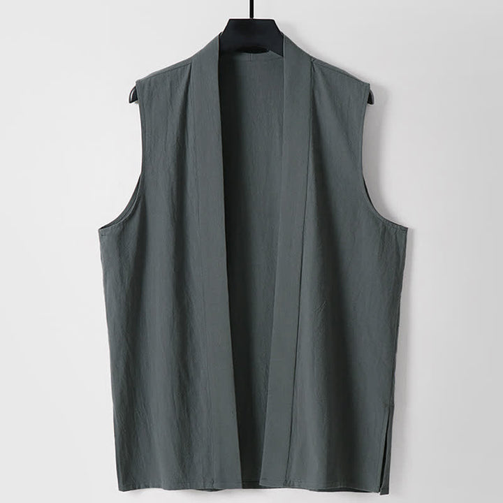 Buddha Stones 春の無地オープンフロントデザインメンズコットンリネンノースリーブ着物 - 薄暗い灰色 - 米国/UK/AU56、EU66（9XL） - image 0