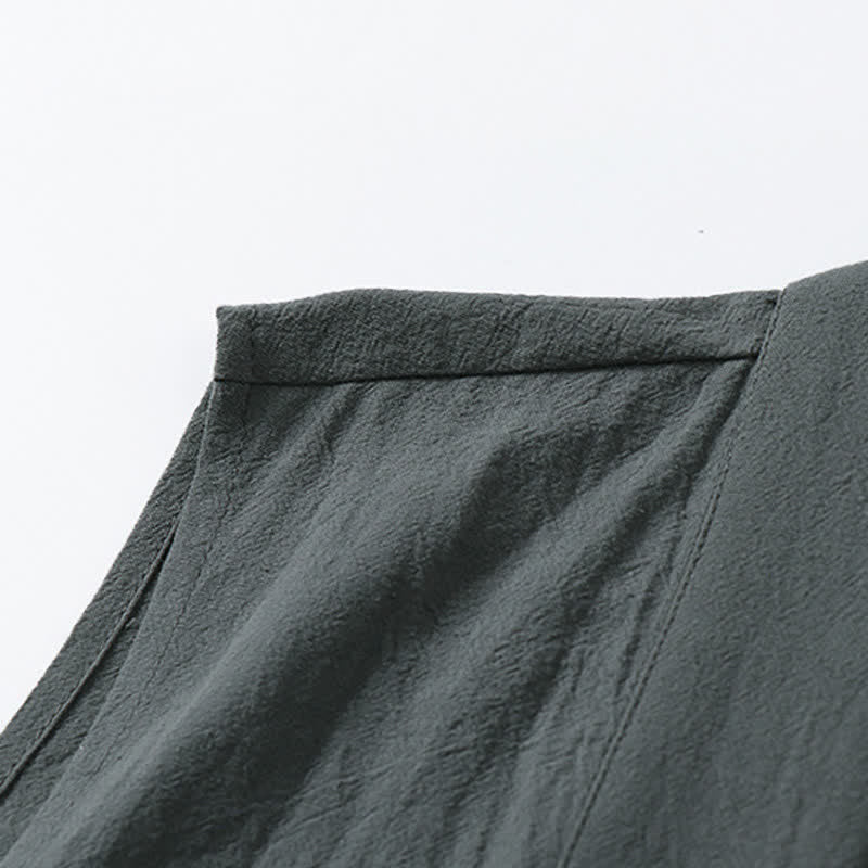 Buddha Stones 春の無地オープンフロントデザインメンズコットンリネンノースリーブ着物 - image 6