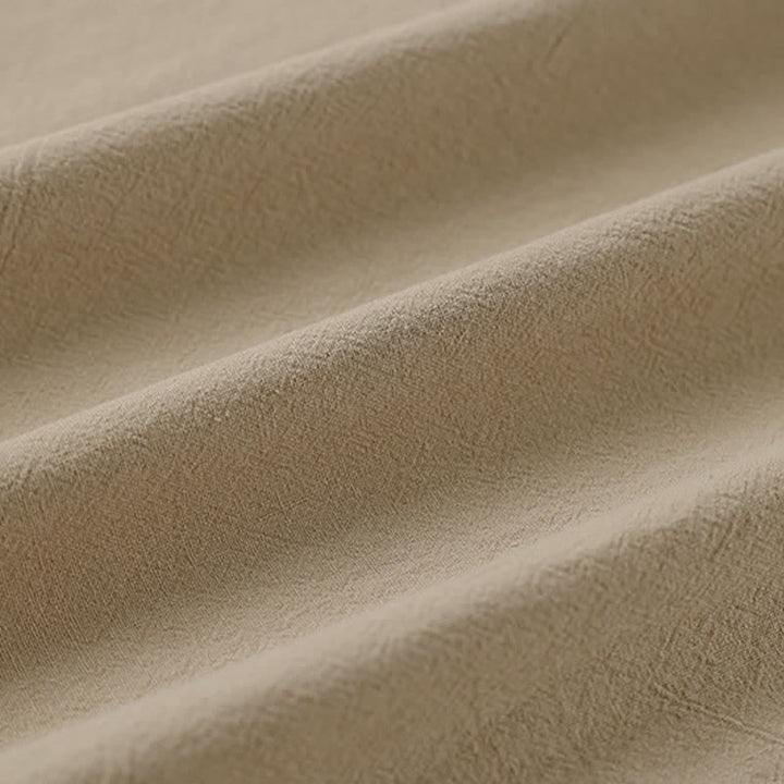 Buddha Stones 夏用刺繍入り半袖ノッチドカラーメンズコットンリネンTシャツ - image 7