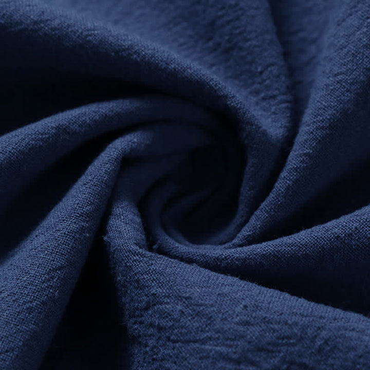 Buddha Stones 無地、カエルボタン、ノッチドラペル、半袖、メンズ、コットンリネンTシャツ - image 7