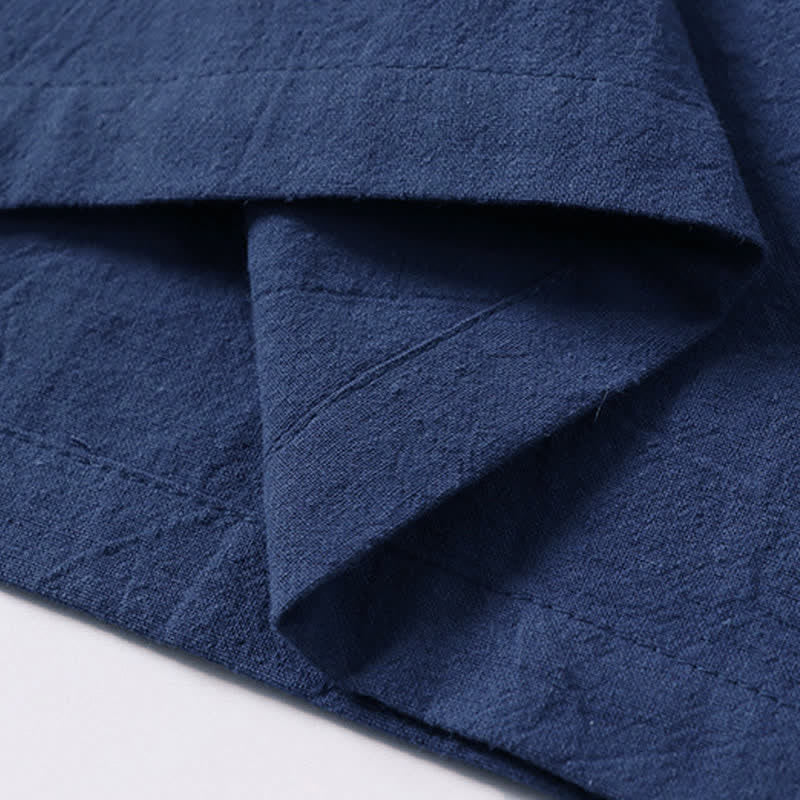 Buddha Stones 無地、カエルボタン、ノッチドラペル、半袖、メンズ、コットンリネンTシャツ - image 11