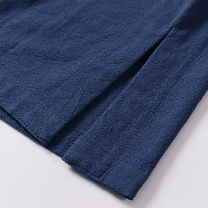 Buddha Stones 無地、カエルボタン、ノッチドラペル、半袖、メンズ、コットンリネンTシャツ - image 10