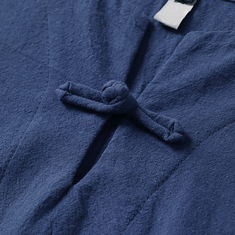 Buddha Stones 無地、カエルボタン、ノッチドラペル、半袖、メンズ、コットンリネンTシャツ - image 6