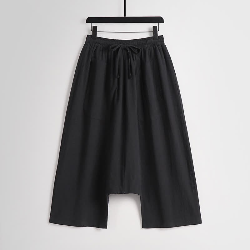 Buddha Stones シンプルなドロップクロッチデザインのコットンリネン製メンズハーレムパンツ（丈7-8インチ） - 黒 - US/UK/AU54、 EU64 (9XL) - image 11
