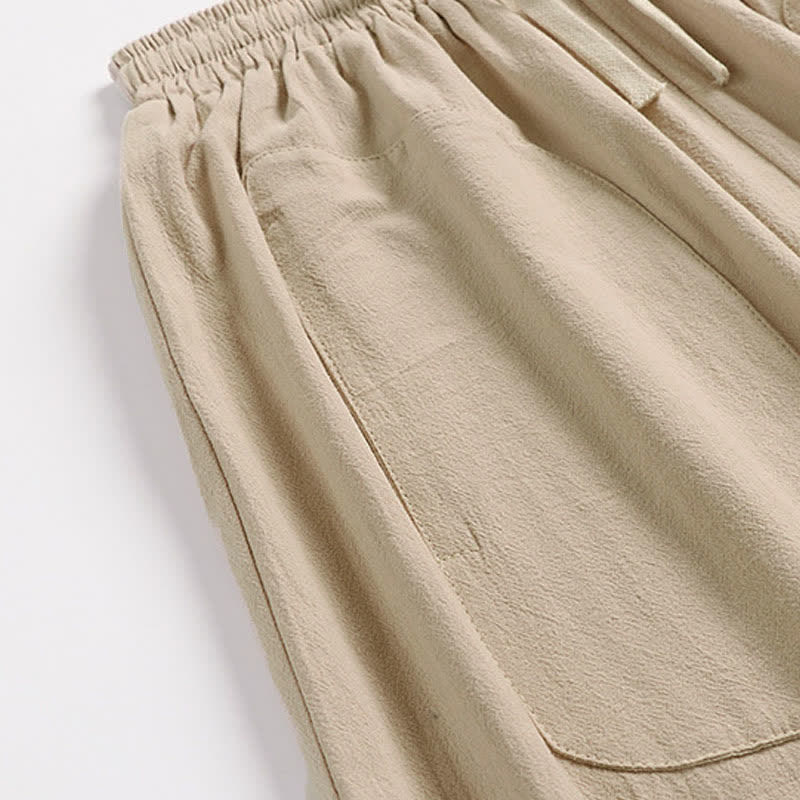 Buddha Stones シンプルなドロップクロッチデザインのコットンリネン製メンズハーレムパンツ（丈7-8インチ） - image 7
