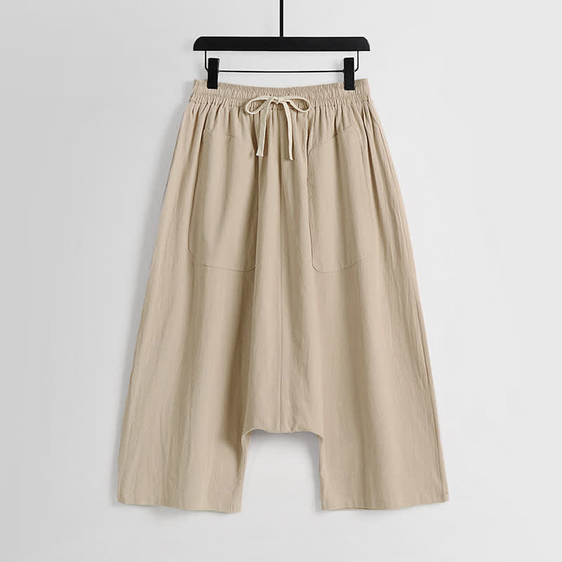 Buddha Stones シンプルなドロップクロッチデザインのコットンリネン製メンズハーレムパンツ（丈7-8インチ） - ペールゴールデンロッド - US/UK/AU54、 EU64 (9XL) - image 0