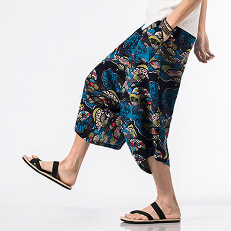 Buddha Stones エスニックプリント 花柄幾何学模様 メンズ ハーレムパンツ 7-8丈 ポケット付き - image 2