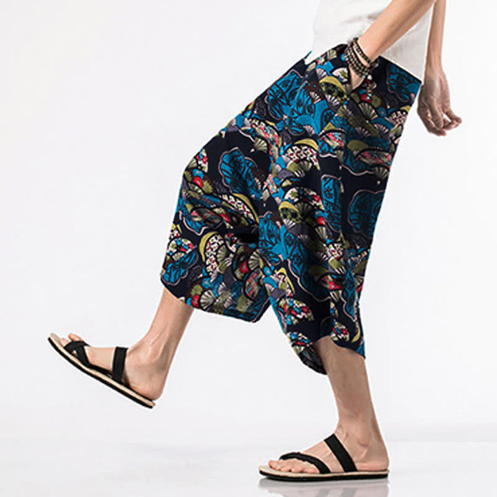 Buddha Stones エスニックプリント 花柄幾何学模様 メンズ ハーレムパンツ 7-8丈 ポケット付き - image 2