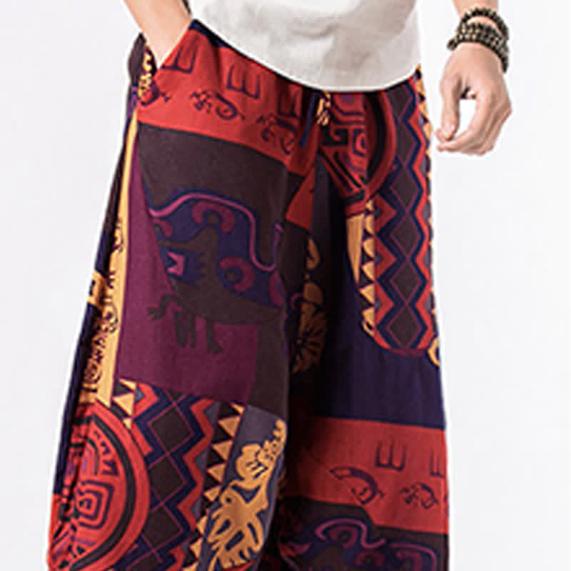 Buddha Stones エスニックプリント 花柄幾何学模様 メンズ ハーレムパンツ 7-8丈 ポケット付き - image 15