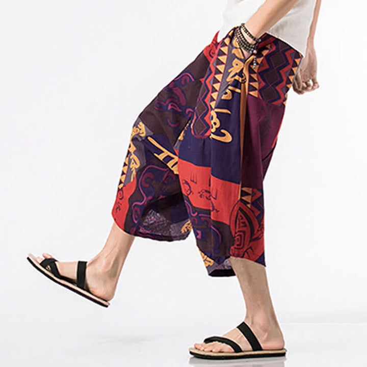 Buddha Stones エスニックプリント 花柄幾何学模様 メンズ ハーレムパンツ 7-8丈 ポケット付き - image 9