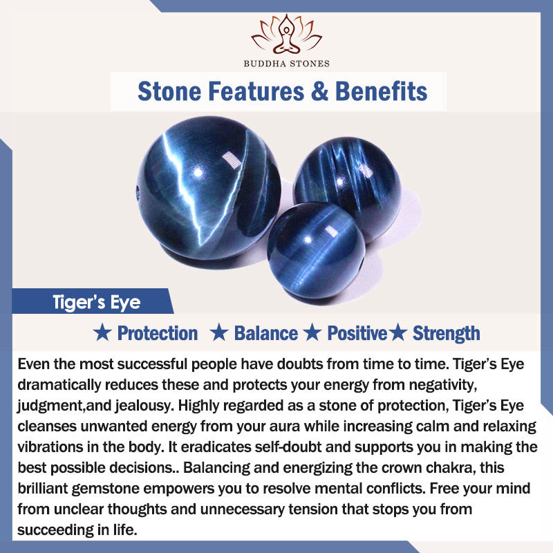 Buddha Stones 天然ブルータイガーアイビーズの守護ブレスレット - image 5
