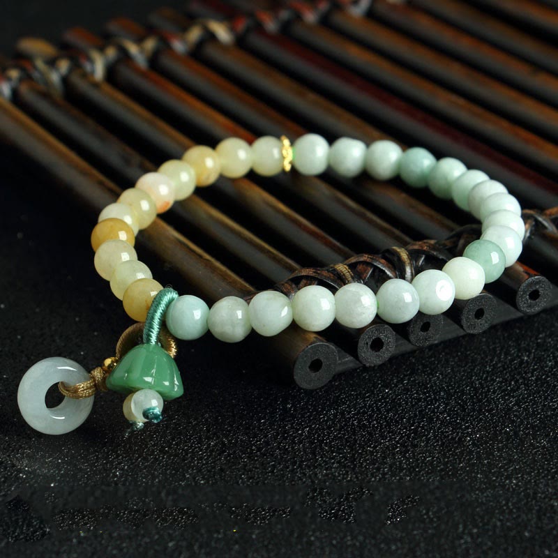 Buddha Stones 翡翠とクォーツァイトのピース平和のお守りチャームチャーム、幸運と豊かさのブレスレット - 翡翠（手首周り：14～15cm） - image 0