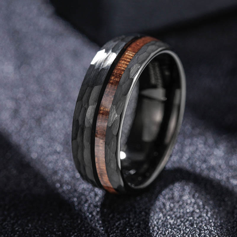 Buddha Stones 槌目模様のインレイが施されたタングステン鋼製エンデュランスリング - 21.4mm - image 0