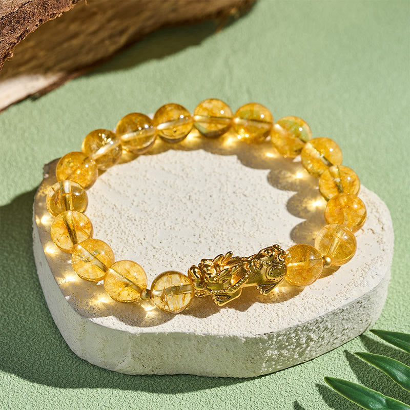 Buddha Stones 天然シトリン貔貅豊かさ守護ブレスレット - image 2