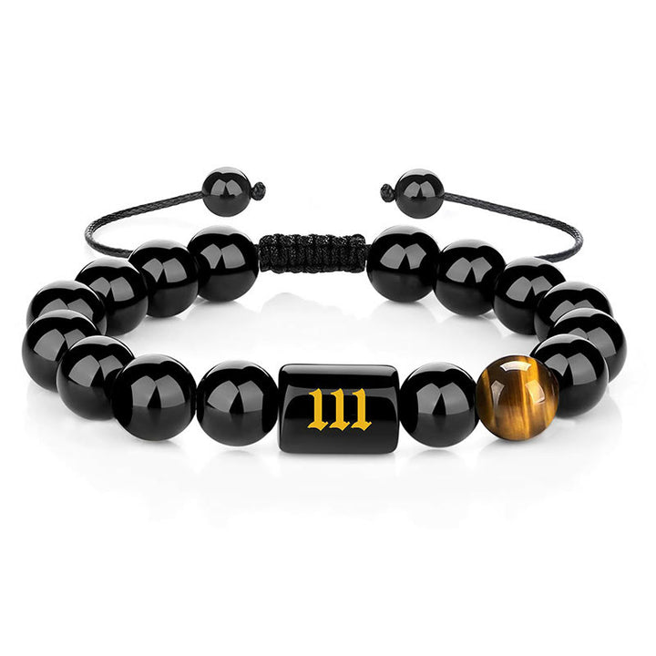 Buddha Stones エンジェルナンバー 天然ブラックオブシディアン タイガーアイ 強さと成就のブレスレット - 111（手首周り15～19cm） - image 10