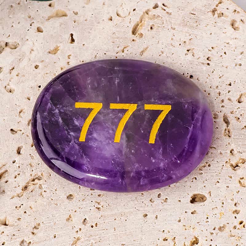 Buddha Stones エンジェルナンバー ホワイトクリスタル レッドジャスパー ピンククリスタル グリーンアベンチュリン 瞑想用パームストーン - 777エンジェルナンバー＆アメジスト 4.5×3.5×0.7cm - image 23