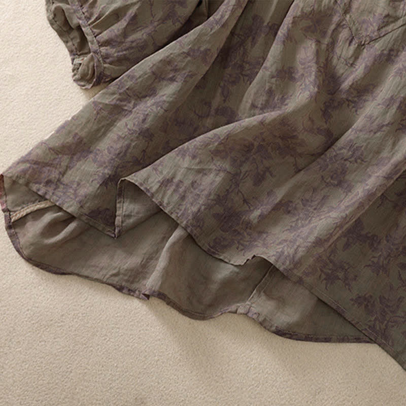 Buddha Stones 通勤用花柄クルーネックプリーツデザインパフスリーブ半袖レディースTシャツ - image 22