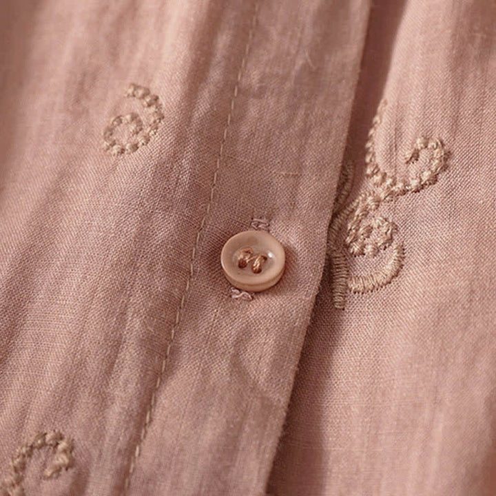 Buddha Stones レトロな刺繍入り花柄半袖レディースボタンシャツ - image 8